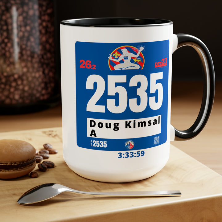 Detroit Bib Mug, 2023 Marathon Custom Bib Cup, Detroit Free Press, Personalize Marathon Bib Cup, 15oz, Marathon Gift