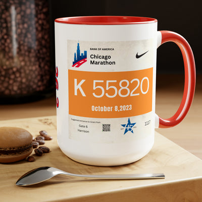 Chicago Bib Cup, 2023 Chicago Runner, Chicago Bib with Skyline, Accent Coffee Mug, 15oz, 26.2, Chicago Cup, Marathon Gift, Personalized Marathon Gift, 2023 Chicago