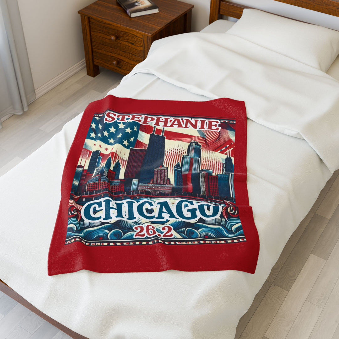 Chicago Velveteen Plush Blanket, Running Gift, Cozy Home Decor, Marathoner Keepsake, Soft Throw for Runners, Chicago Souvenir, 26.2