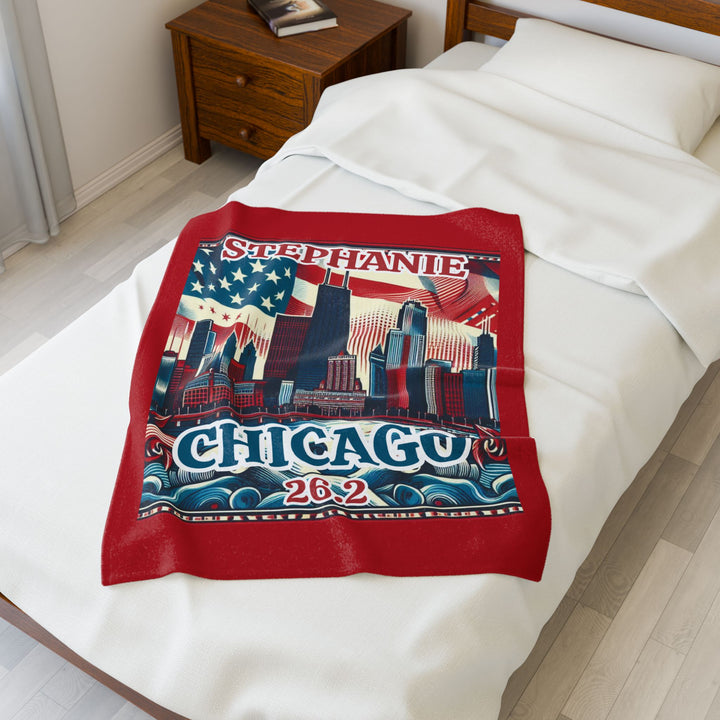 Chicago Velveteen Plush Blanket, Running Gift, Cozy Home Decor, Marathoner Keepsake, Soft Throw for Runners, Chicago Souvenir, 26.2