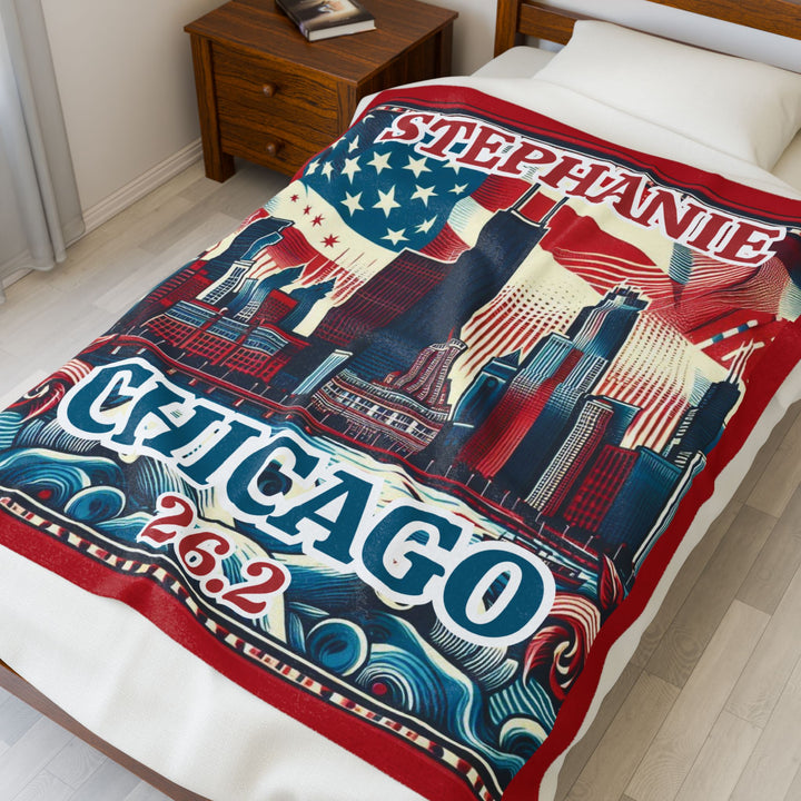Chicago Velveteen Plush Blanket, Running Gift, Cozy Home Decor, Marathoner Keepsake, Soft Throw for Runners, Chicago Souvenir, 26.2