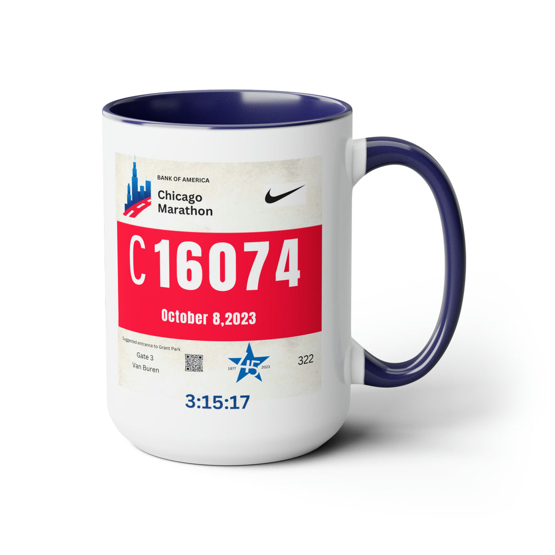 Chicago Bib Cup, Custom Designed Bib Mug, Chicago Runner, Accent Coffee Mug, 15oz, 26.2, Chicago Cup, Marathon Gift, Personalized Marathon Gift, 2023 Chicago