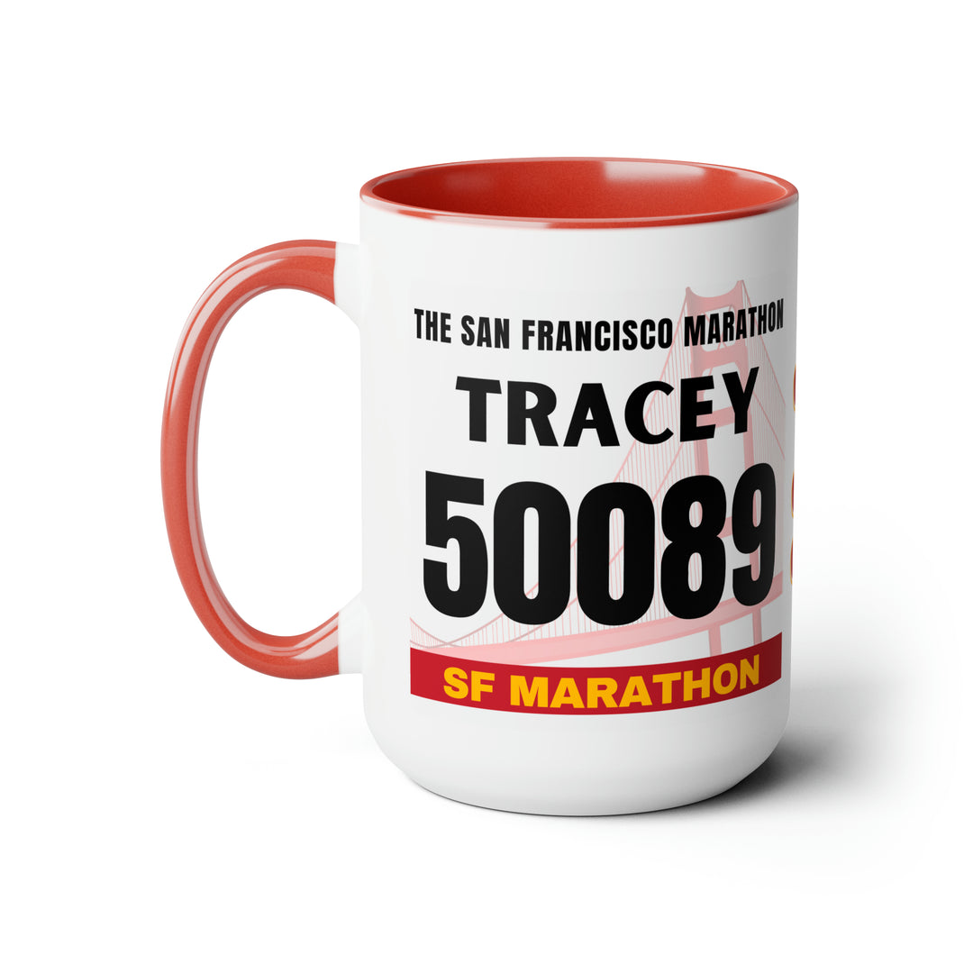 San Francisco Bib Mug,  SF Bib Cup, Personalized Marathon Bib Cup, 15oz, Marathon Gift, San Francisco Runner