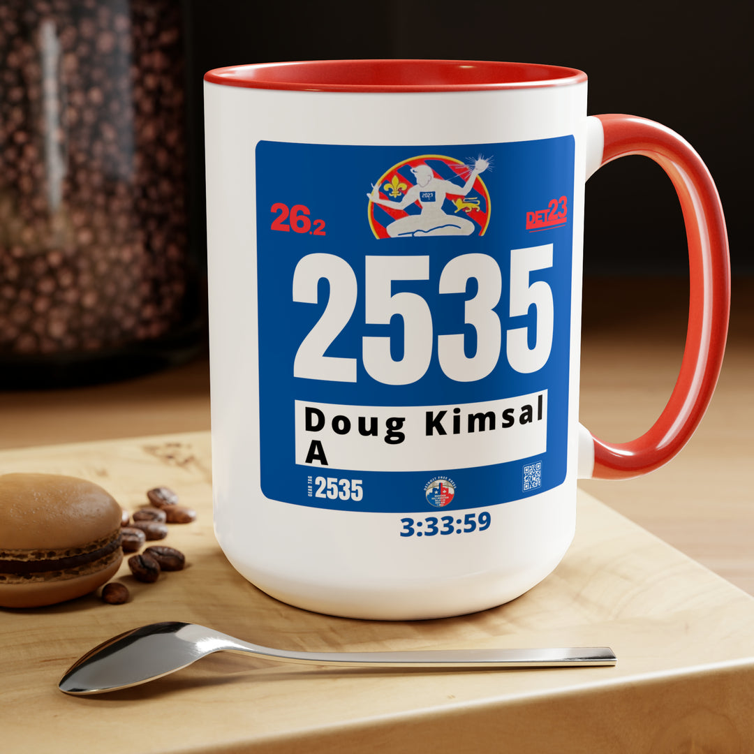 Detroit Bib Mug, 2023 Marathon Custom Bib Cup, Detroit Free Press, Personalize Marathon Bib Cup, 15oz, Marathon Gift