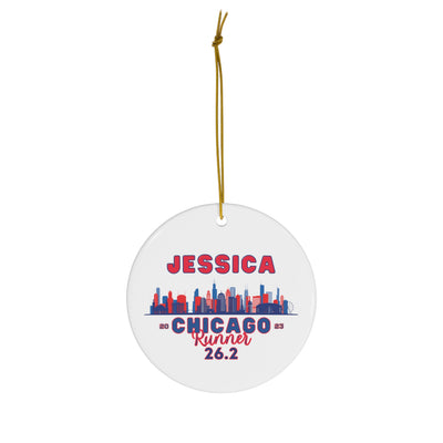 Chicago Ornament, Chicago Skyline Ceramic Ornament, Custom Chicago Runner Gift, 26.2, Marathon Majors, Personalized Marathon Gift