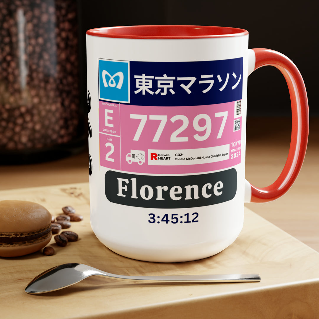 Tokyo Bib Cup, Two-Tone Coffee Mugs, 15oz, Tokyo Runner, Gift for Tokyo Runner, Tokyo Bib Mug, 2024 Major Marathons