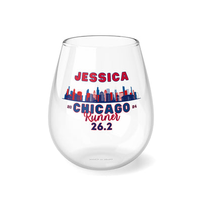 Chicago Stemless Wine Glass, 11.75oz, Chicago Runner, Custom Marathon Glass, 2024 Chicago Runner, Chicago Gift