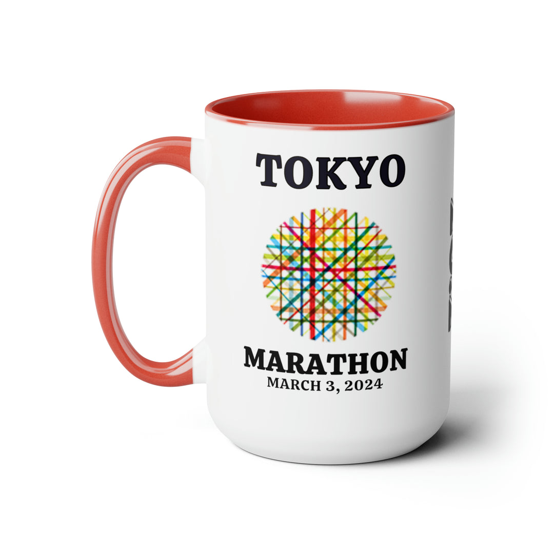 Tokyo Bib Cup, Two-Tone Coffee Mugs, 15oz, Tokyo Runner, Gift for Tokyo Runner, Tokyo Bib Mug, 2024 Major Marathons