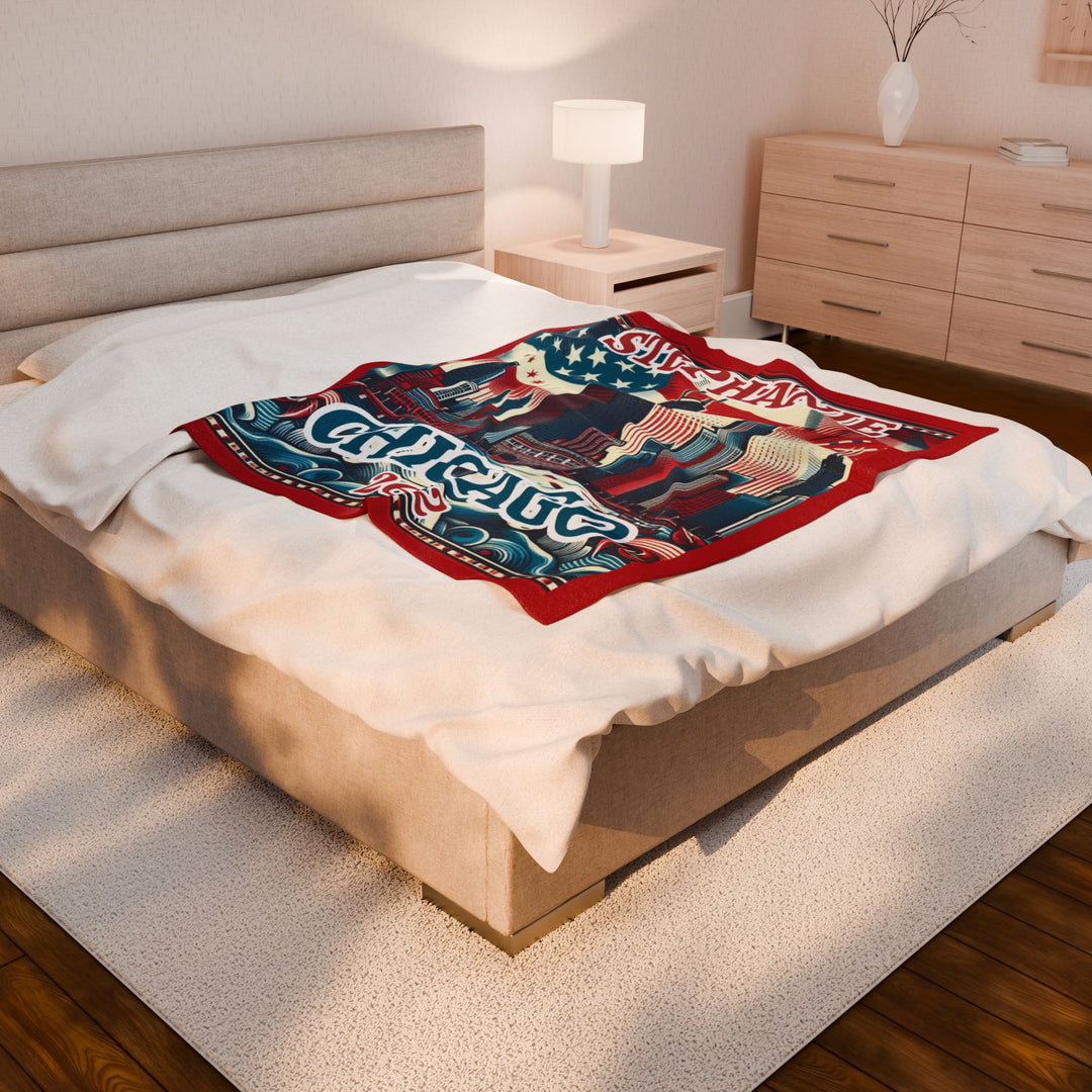 Chicago Velveteen Plush Blanket, Running Gift, Cozy Home Decor, Marathoner Keepsake, Soft Throw for Runners, Chicago Souvenir, 26.2
