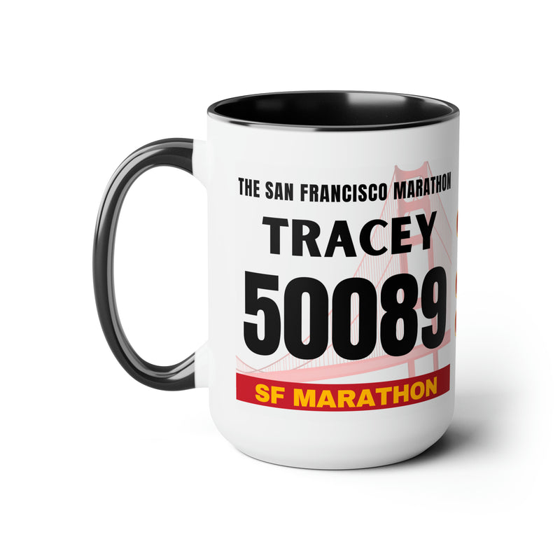 San Francisco Bib Mug,  SF Bib Cup, Personalized Marathon Bib Cup, 15oz, Marathon Gift, San Francisco Runner