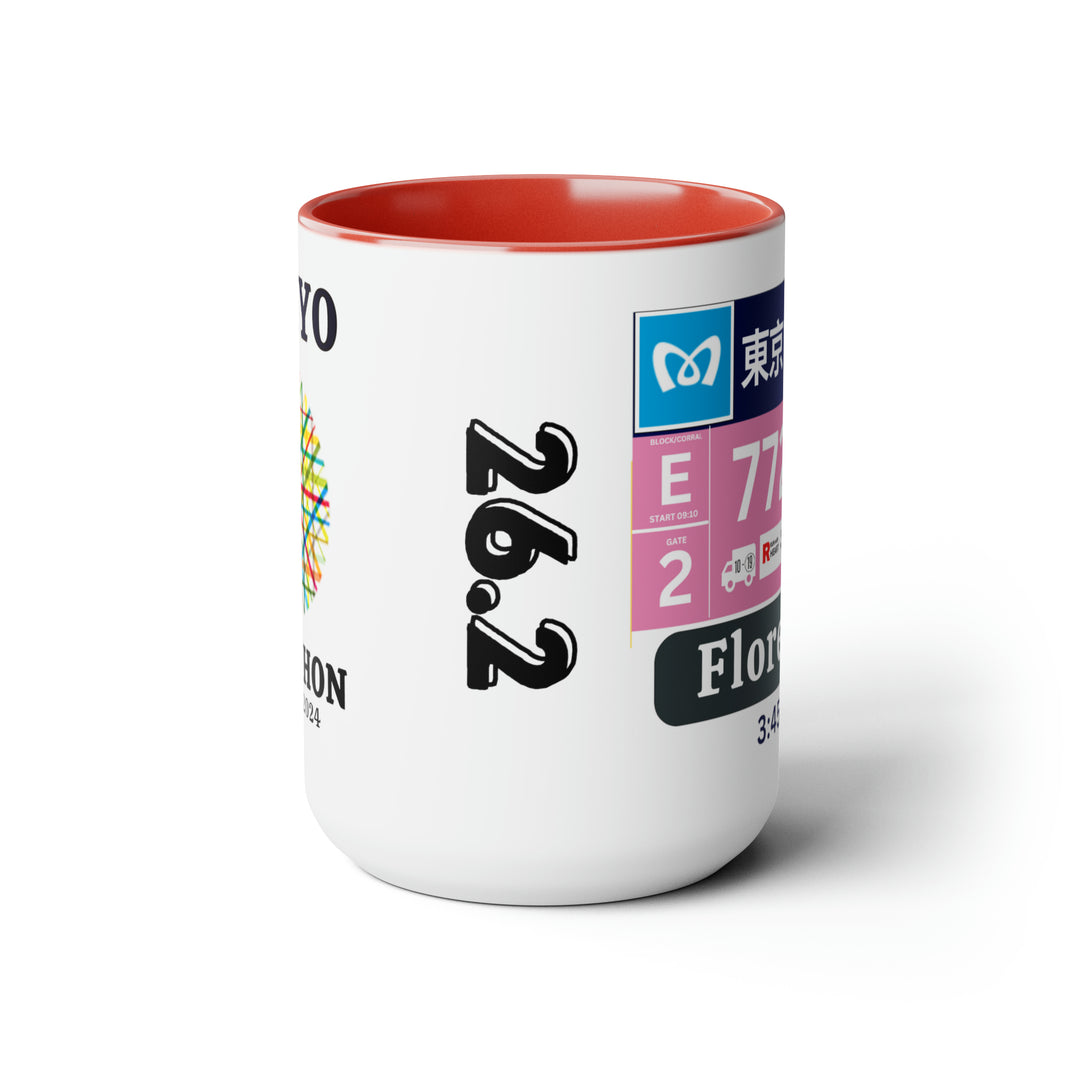 Tokyo Bib Cup, Two-Tone Coffee Mugs, 15oz, Tokyo Runner, Gift for Tokyo Runner, Tokyo Bib Mug, 2024 Major Marathons