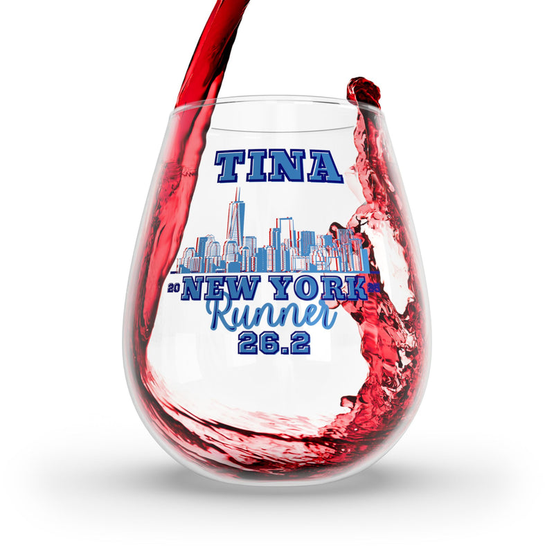 New York Stemless Wine Glass, 11.75oz, NYC Runner, Custom Marathon Glass, 2024, 2025 New York Runner, NYC Personalized Gift