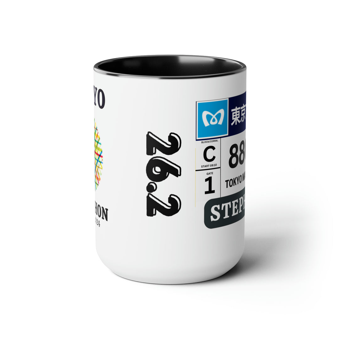 Tokyo Bib Cup, Two-Tone Coffee Mugs, 15oz, Tokyo Runner, Gift for Tokyo Runner, Tokyo Bib Mug, 2024 Major Marathons