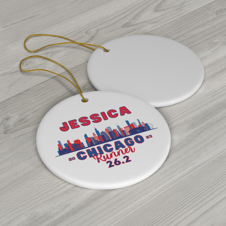 Chicago Ornament, Chicago Skyline Ceramic Ornament, Custom Chicago Runner Gift, 26.2, Marathon Majors, Personalized Marathon Gift