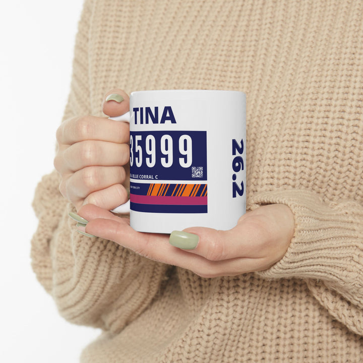 NYC Bib Mug, Ceramic Mug, (11oz, 15oz), New York Runner, Personalized Marathon Cup, Custom Race Bib Mug