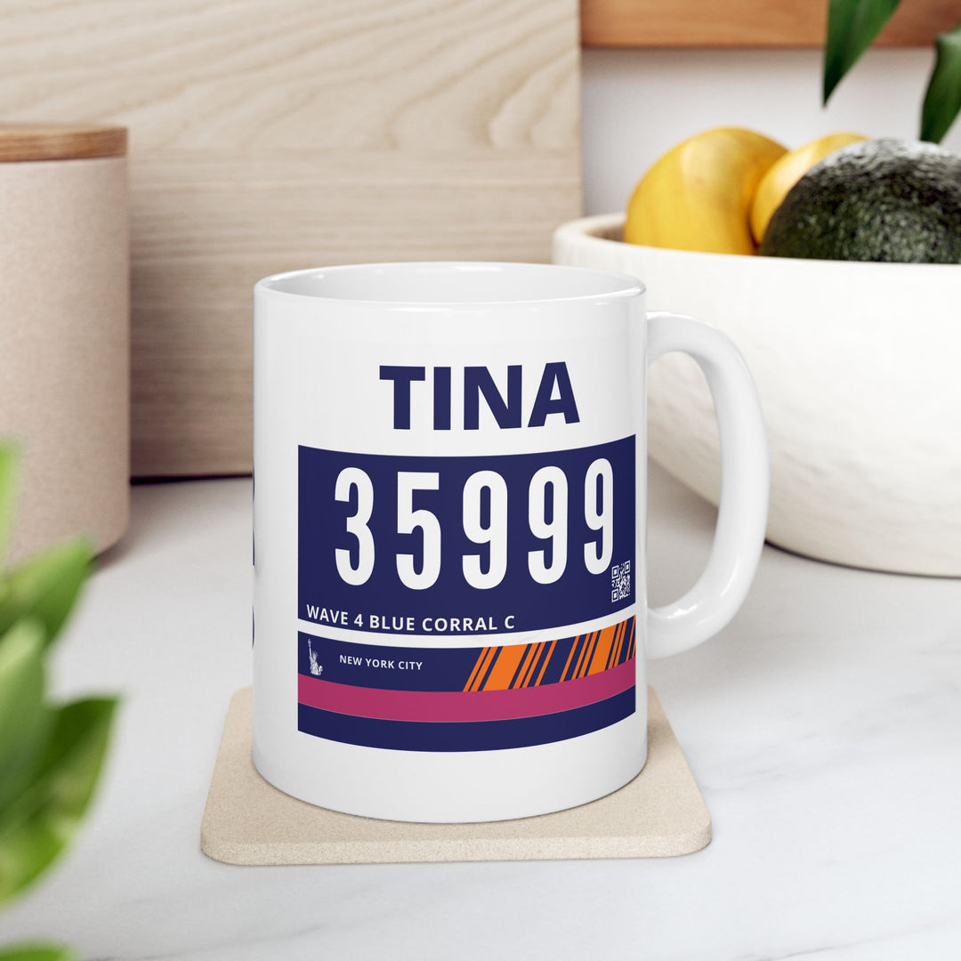 NYC Bib Mug, Ceramic Mug, (11oz, 15oz), New York Runner, Personalized Marathon Cup, Custom Race Bib Mug