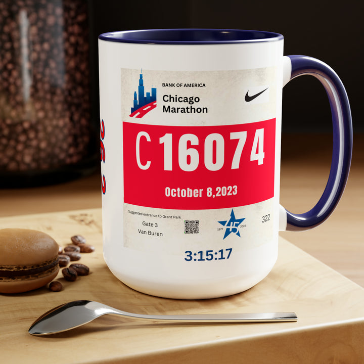 Chicago Bib Cup, Custom Designed Bib Mug, Chicago Runner, Accent Coffee Mug, 15oz, 26.2, Chicago Cup, Marathon Gift, Personalized Marathon Gift, 2023 Chicago