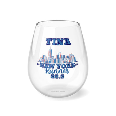 New York Stemless Wine Glass, 11.75oz, NYC Runner, Custom Marathon Glass, 2024, 2025 New York Runner, NYC Personalized Gift