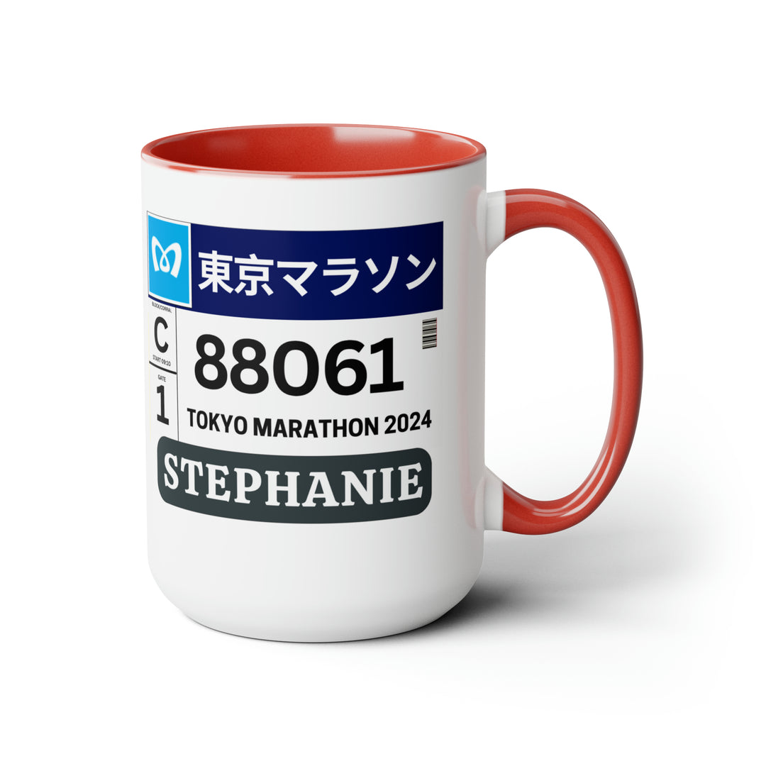 Tokyo Bib Cup, Two-Tone Coffee Mugs, 15oz, Tokyo Runner, Gift for Tokyo Runner, Tokyo Bib Mug, 2024 Major Marathons