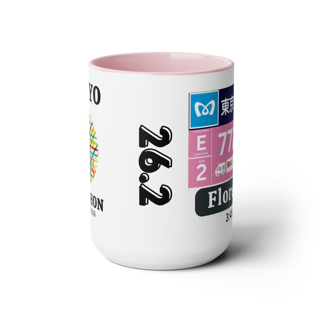 Tokyo Bib Cup, Two-Tone Coffee Mugs, 15oz, Tokyo Runner, Gift for Tokyo Runner, Tokyo Bib Mug, 2024 Major Marathons