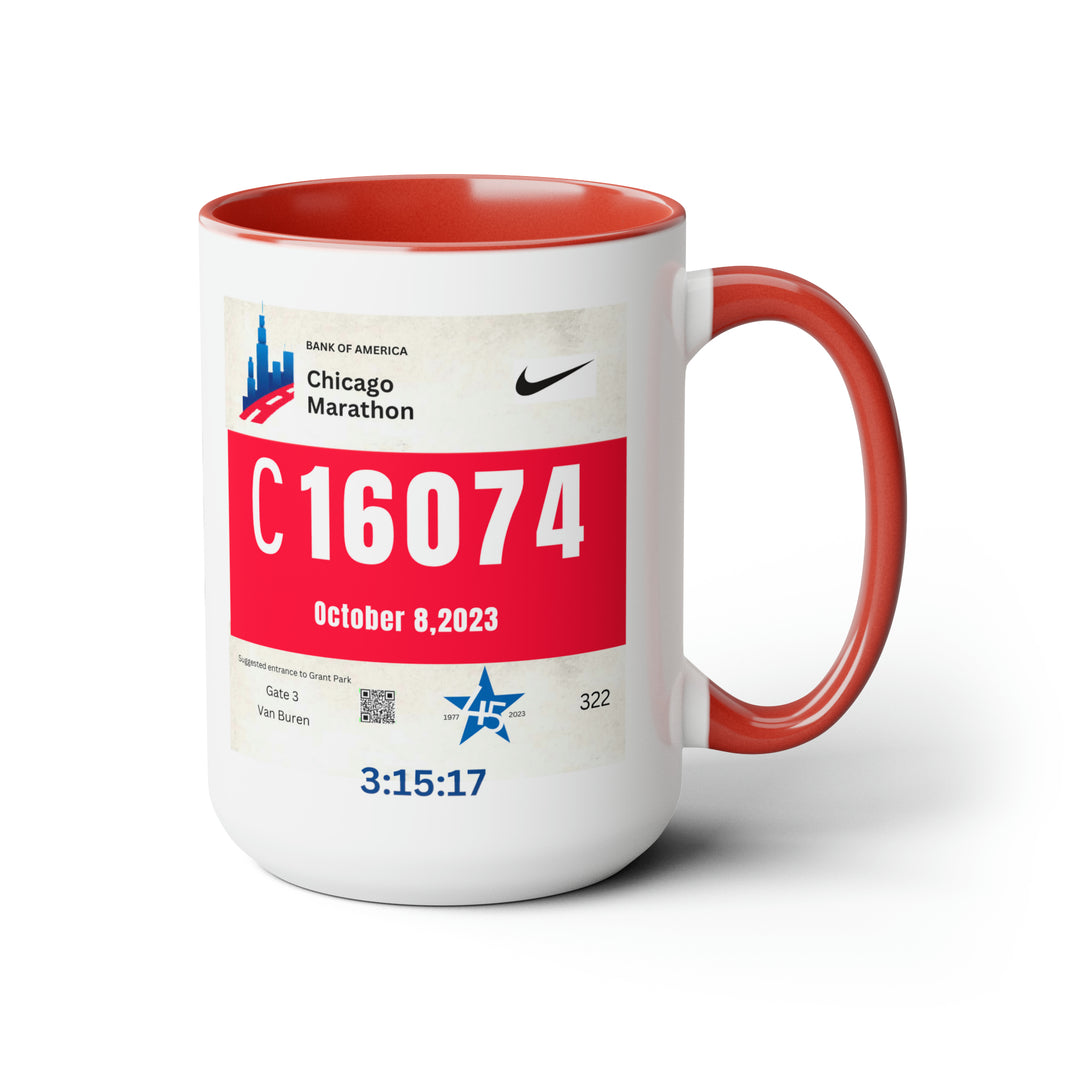 Chicago Bib Cup, Custom Designed Bib Mug, Chicago Runner, Accent Coffee Mug, 15oz, 26.2, Chicago Cup, Marathon Gift, Personalized Marathon Gift, 2023 Chicago