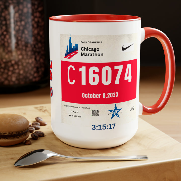 Chicago Bib Cup, Custom Designed Bib Mug, Chicago Runner, Accent Coffee Mug, 15oz, 26.2, Chicago Cup, Marathon Gift, Personalized Marathon Gift, 2023 Chicago