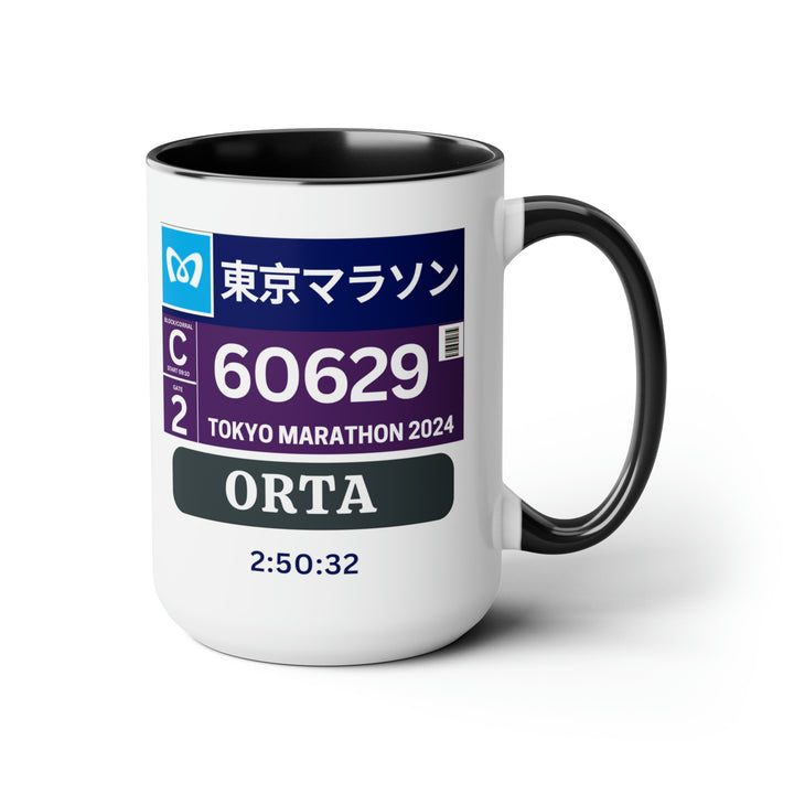 Tokyo Bib Cup, Two-Tone Coffee Mugs, Purple Bib, 15oz, Tokyo Runner, Gift for Tokyo Runner, Tokyo Bib Mug, 2024 Major Marathons