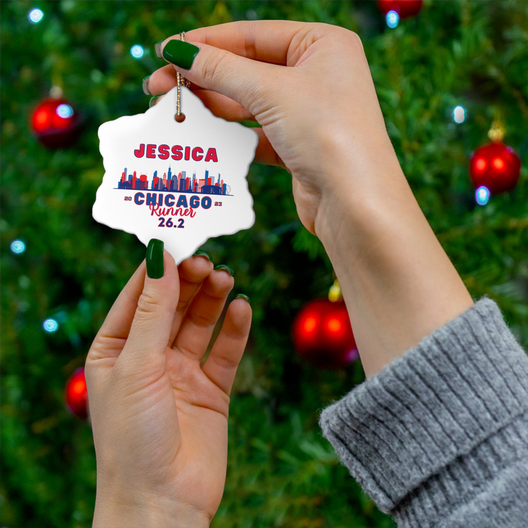 Chicago Ornament, Chicago Skyline Ceramic Ornament, Custom Chicago Runner Gift, 26.2, Marathon Majors, Personalized Marathon Gift