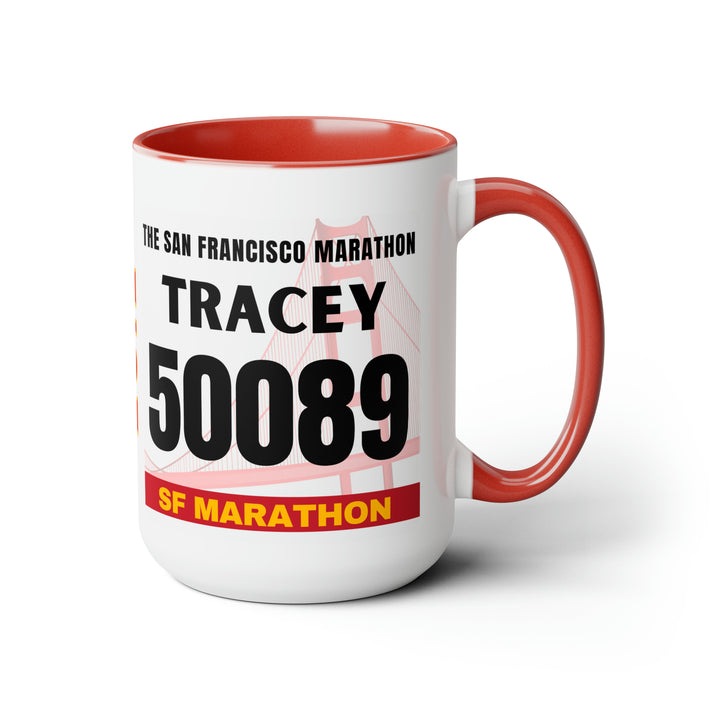 San Francisco Bib Mug,  SF Bib Cup, Personalized Marathon Bib Cup, 15oz, Marathon Gift, San Francisco Runner