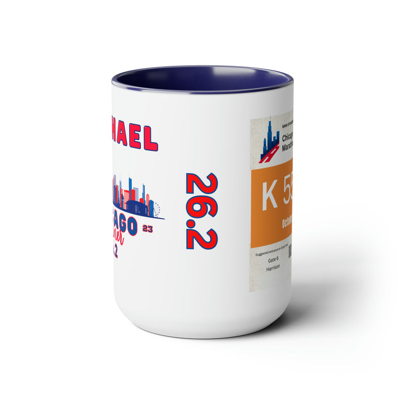 Chicago Bib Cup, 2023 Chicago Runner, Chicago Bib with Skyline, Accent Coffee Mug, 15oz, 26.2, Chicago Cup, Marathon Gift, Personalized Marathon Gift, 2023 Chicago