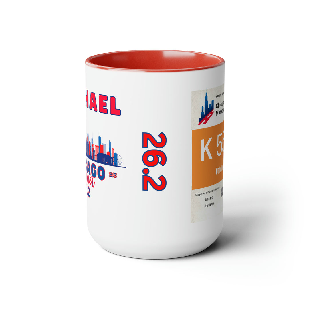 Chicago Bib Cup, 2023 Chicago Runner, Chicago Bib with Skyline, Accent Coffee Mug, 15oz, 26.2, Chicago Cup, Marathon Gift, Personalized Marathon Gift, 2023 Chicago