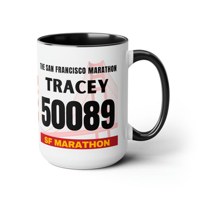 San Francisco Bib Mug,  SF Bib Cup, Personalized Marathon Bib Cup, 15oz, Marathon Gift, San Francisco Runner