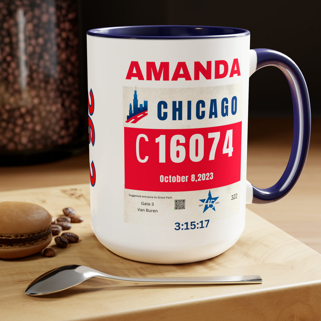 Chicago Bib Cup, Accent Coffee Mug, 15oz, 26.2, Chicago Cup, Marathon Gift, Personalized Marathon Gift, 2023 Chicago