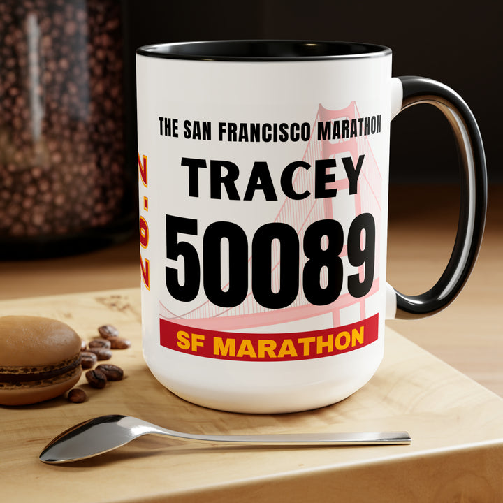 San Francisco Bib Mug,  SF Bib Cup, Personalized Marathon Bib Cup, 15oz, Marathon Gift, San Francisco Runner