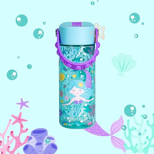 Elemental Leak Proof Water Bottles for Kids - Splash Kids Water Bottle for School with Fun Fidget Pop-it Handle - BPA Free Tritan Plastic Reusable Water Bottle with Straw - Construction - 18oz *As an Amazon Associate, I earn from qualifying purchases