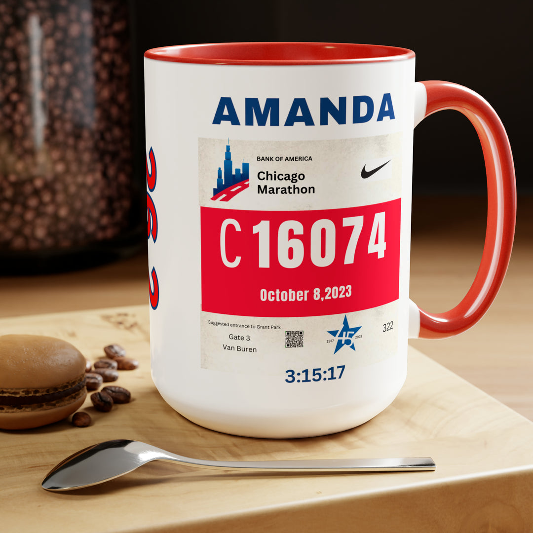 Chicago Bib Cup, Accent Coffee Mug, 15oz, 26.2, Chicago Cup, Marathon Gift, Personalized Marathon Gift, 2023 Chicago