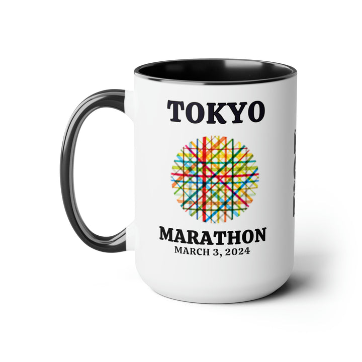 Tokyo Bib Cup, Two-Tone Coffee Mugs, 15oz, Tokyo Runner, Gift for Tokyo Runner, Tokyo Bib Mug, 2024 Major Marathons