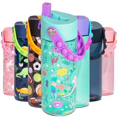 Elemental Leak Proof Water Bottles for Kids - Splash Kids Water Bottle for School with Fun Fidget Pop-it Handle - BPA Free Tritan Plastic Reusable Water Bottle with Straw - Construction - 18oz *As an Amazon Associate, I earn from qualifying purchases