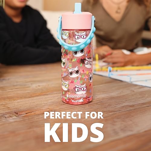 Elemental Leak Proof Water Bottles for Kids - Splash Kids Water Bottle for School with Fun Fidget Pop-it Handle - BPA Free Tritan Plastic Reusable Water Bottle with Straw - Construction - 18oz *As an Amazon Associate, I earn from qualifying purchases