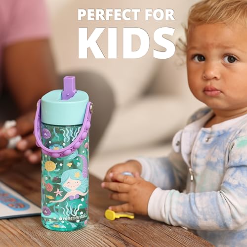 Elemental Leak Proof Water Bottles for Kids - Splash Kids Water Bottle for School with Fun Fidget Pop-it Handle - BPA Free Tritan Plastic Reusable Water Bottle with Straw - Construction - 18oz *As an Amazon Associate, I earn from qualifying purchases