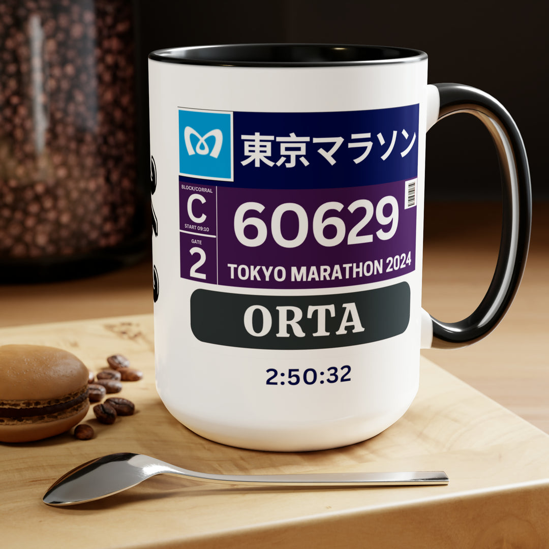 Tokyo Bib Cup, Two-Tone Coffee Mugs, Purple Bib, 15oz, Tokyo Runner, Gift for Tokyo Runner, Tokyo Bib Mug, 2024 Major Marathons