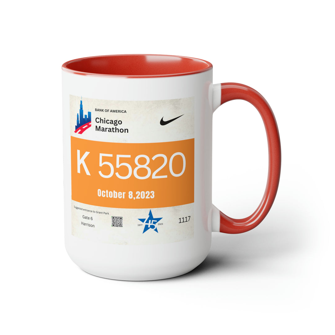 Chicago Bib Cup, 2023 Chicago Runner, Chicago Bib with Skyline, Accent Coffee Mug, 15oz, 26.2, Chicago Cup, Marathon Gift, Personalized Marathon Gift, 2023 Chicago