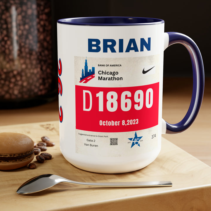 Chicago Bib Cup, Accent Coffee Mug, 15oz, 26.2, Chicago Cup, Marathon Gift, Personalized Marathon Gift, 2023 Chicago