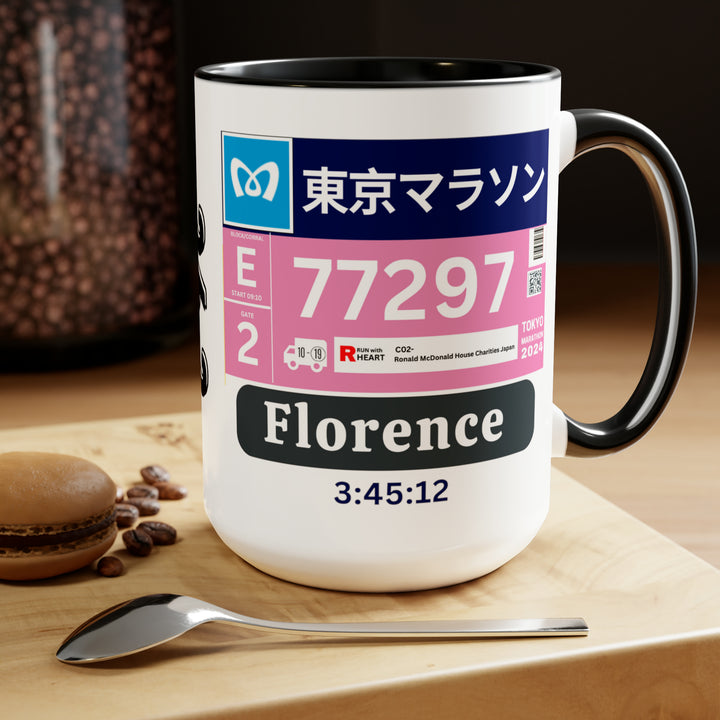 Tokyo Bib Cup, Two-Tone Coffee Mugs, 15oz, Tokyo Runner, Gift for Tokyo Runner, Tokyo Bib Mug, 2024 Major Marathons