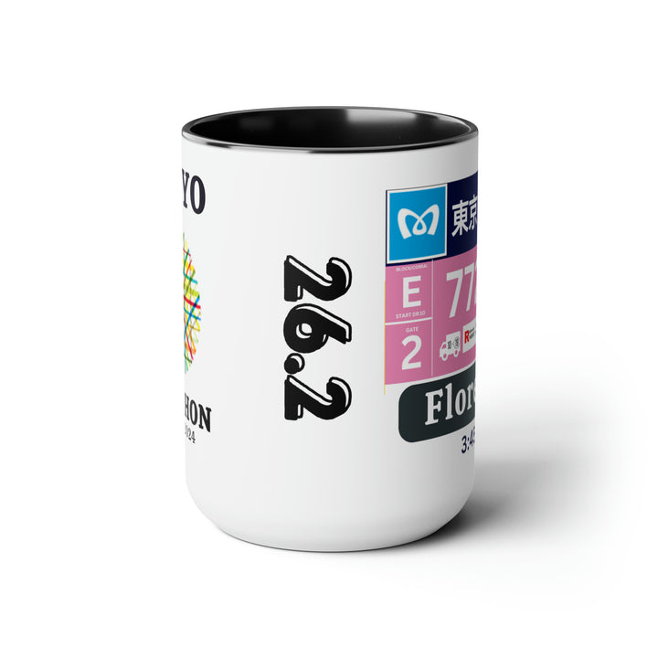 Tokyo Bib Cup, Two-Tone Coffee Mugs, 15oz, Tokyo Runner, Gift for Tokyo Runner, Tokyo Bib Mug, 2024 Major Marathons