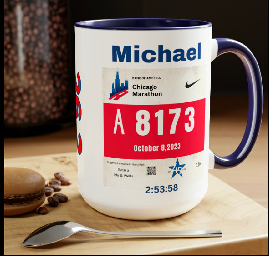 Chicago Bib Cup, Accent Coffee Mug, 15oz, 26.2, Chicago Cup, Marathon Gift, Personalized Marathon Gift, 2023 Chicago