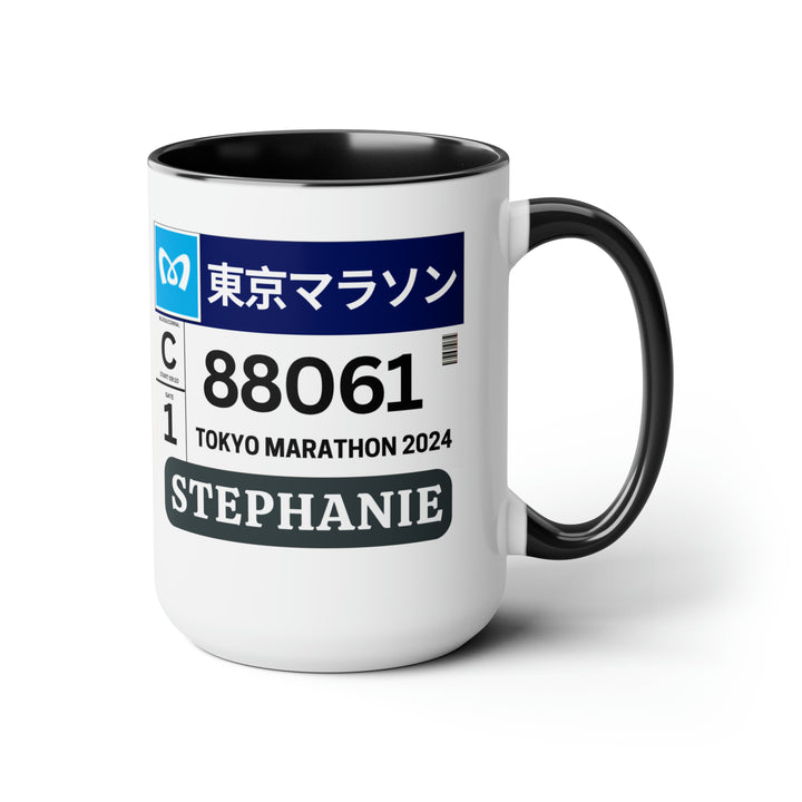 Tokyo Bib Cup, Two-Tone Coffee Mugs, 15oz, Tokyo Runner, Gift for Tokyo Runner, Tokyo Bib Mug, 2024 Major Marathons