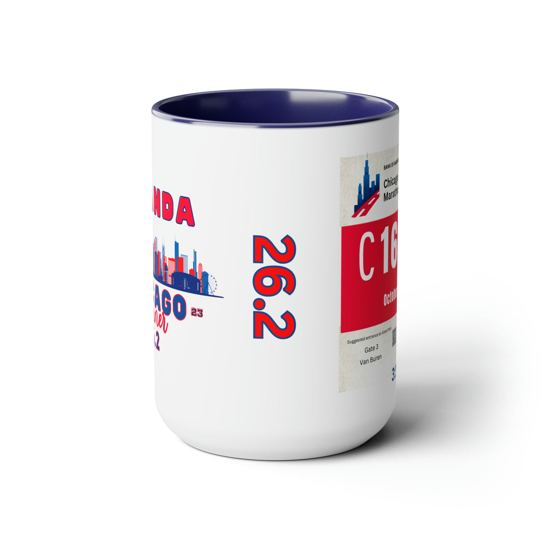 Chicago Bib Cup, Custom Designed Bib Mug, Chicago Runner, Accent Coffee Mug, 15oz, 26.2, Chicago Cup, Marathon Gift, Personalized Marathon Gift, 2023 Chicago