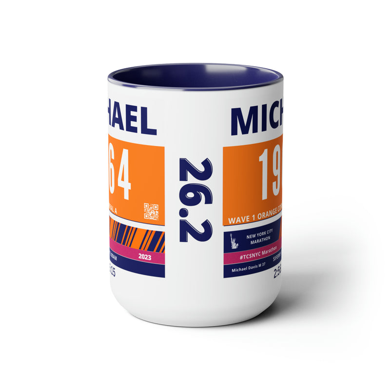 New York  Bib Mug, Marathon Cup, Personalized Marathon Bib Cup, 15oz, Marathon Gift, New York City Runner