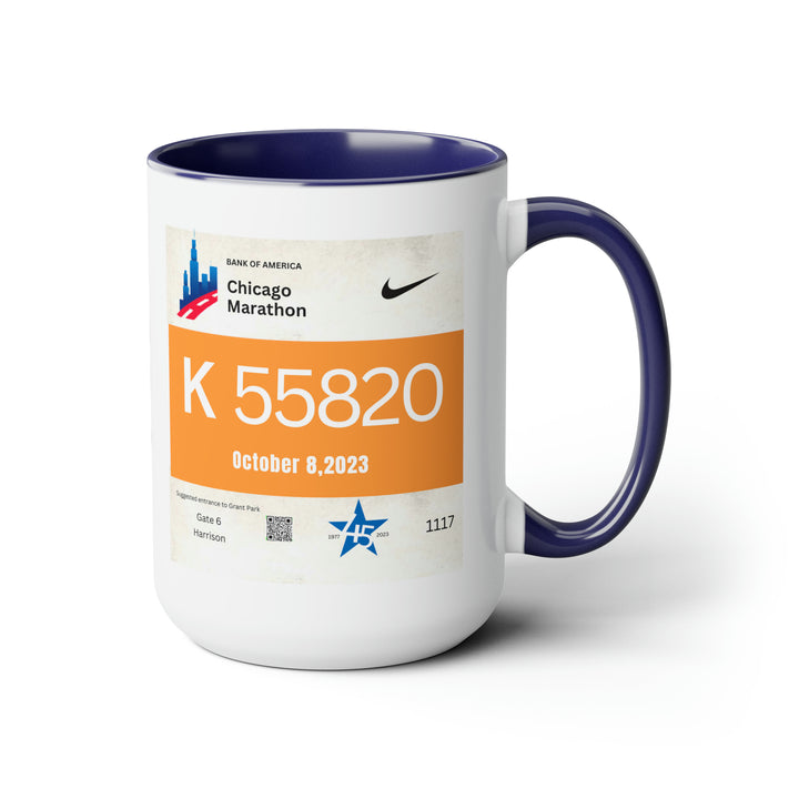 Chicago Bib Cup, 2023 Chicago Runner, Chicago Bib with Skyline, Accent Coffee Mug, 15oz, 26.2, Chicago Cup, Marathon Gift, Personalized Marathon Gift, 2023 Chicago